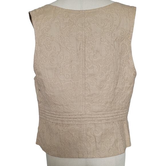 Lane Bryant Cotton Jacquard Button Front Scroll Print Vest Size 14 Tan Boho Chic - Picture 3 of 11